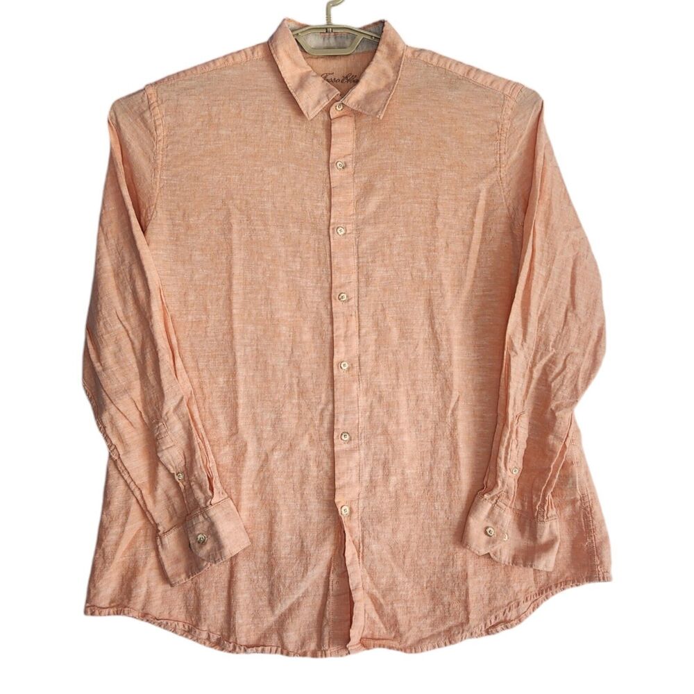 Tasso Elba Mens Size XL Orange Linen Blend Button Down Shirt Long Sleeve Island - Picture 2 of 9